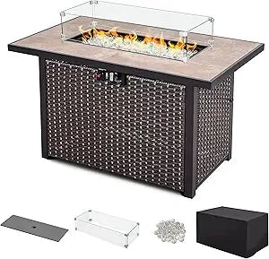 Nuu Garden 43 Inch Propane Fire Pit Table 50000 BTU Outdoor Patio