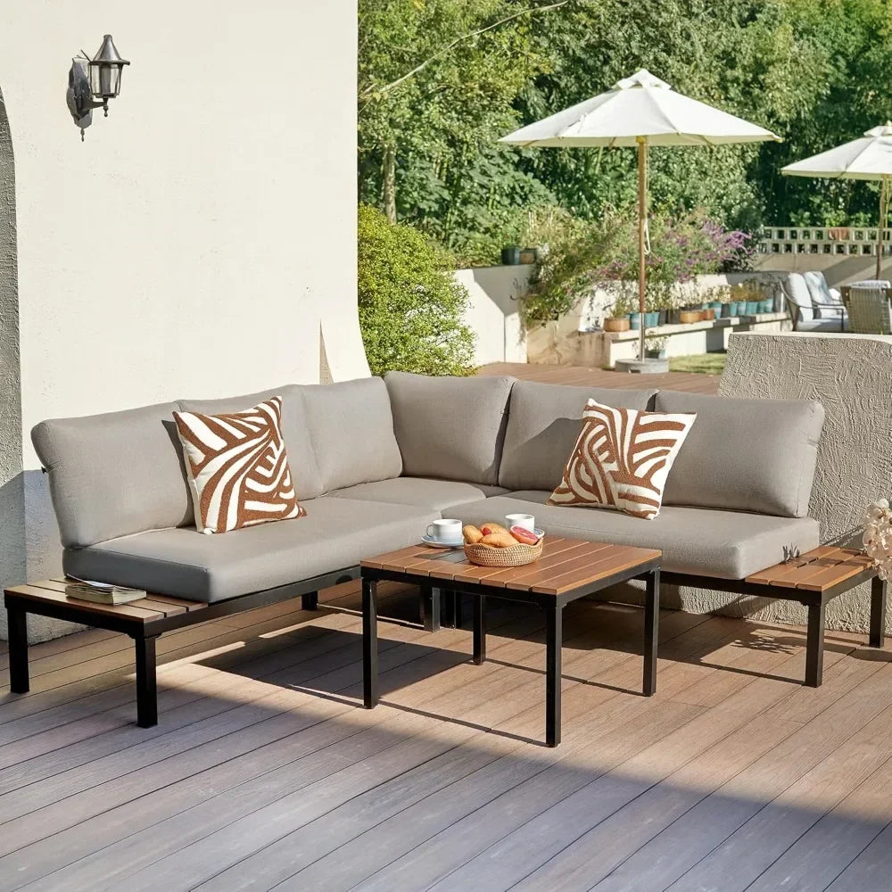 Ljustra Outdoor Sectional Sofa Metal Patio Furniture Set Detachable Backrest