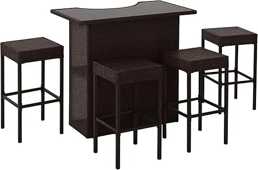 Ljustra 5 Pcs Rattan Wicker Bar Set High Top Outdoor Table Chairs