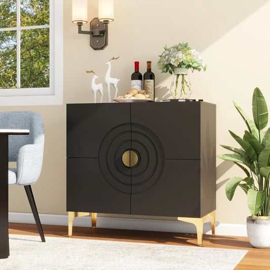 Fluted Sideboard Modern Buffet Cabinet 32 Inch Storage Accent Furniture