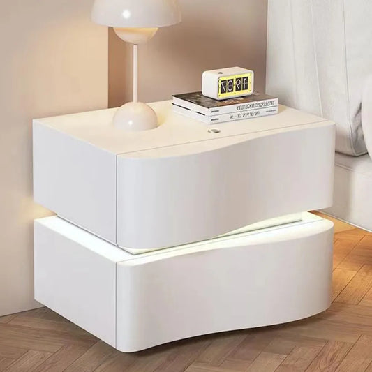 Solid Wood Nightstand with LED Tubes Modern 2 Drawer Bedside Table