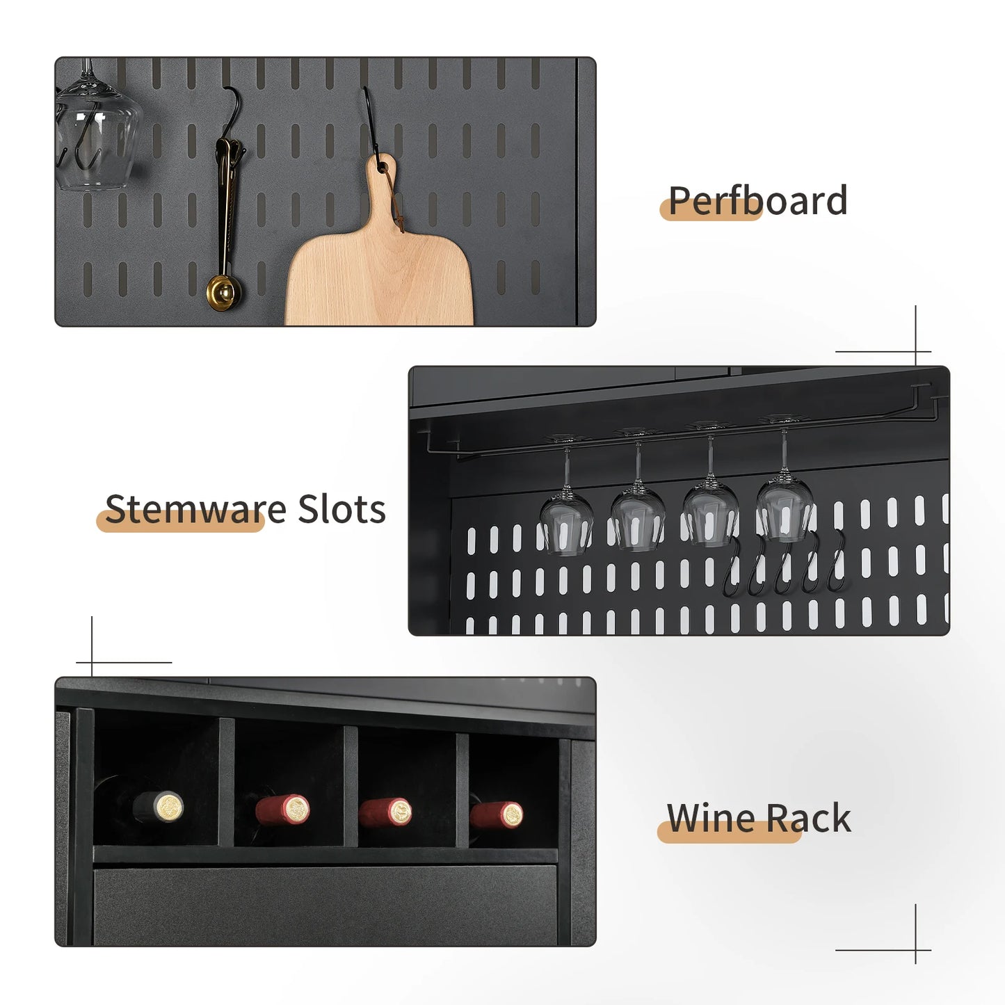 Pantry Cabinet Kitchen Storage Buffet Hutch with Pegboard Cup Holder
