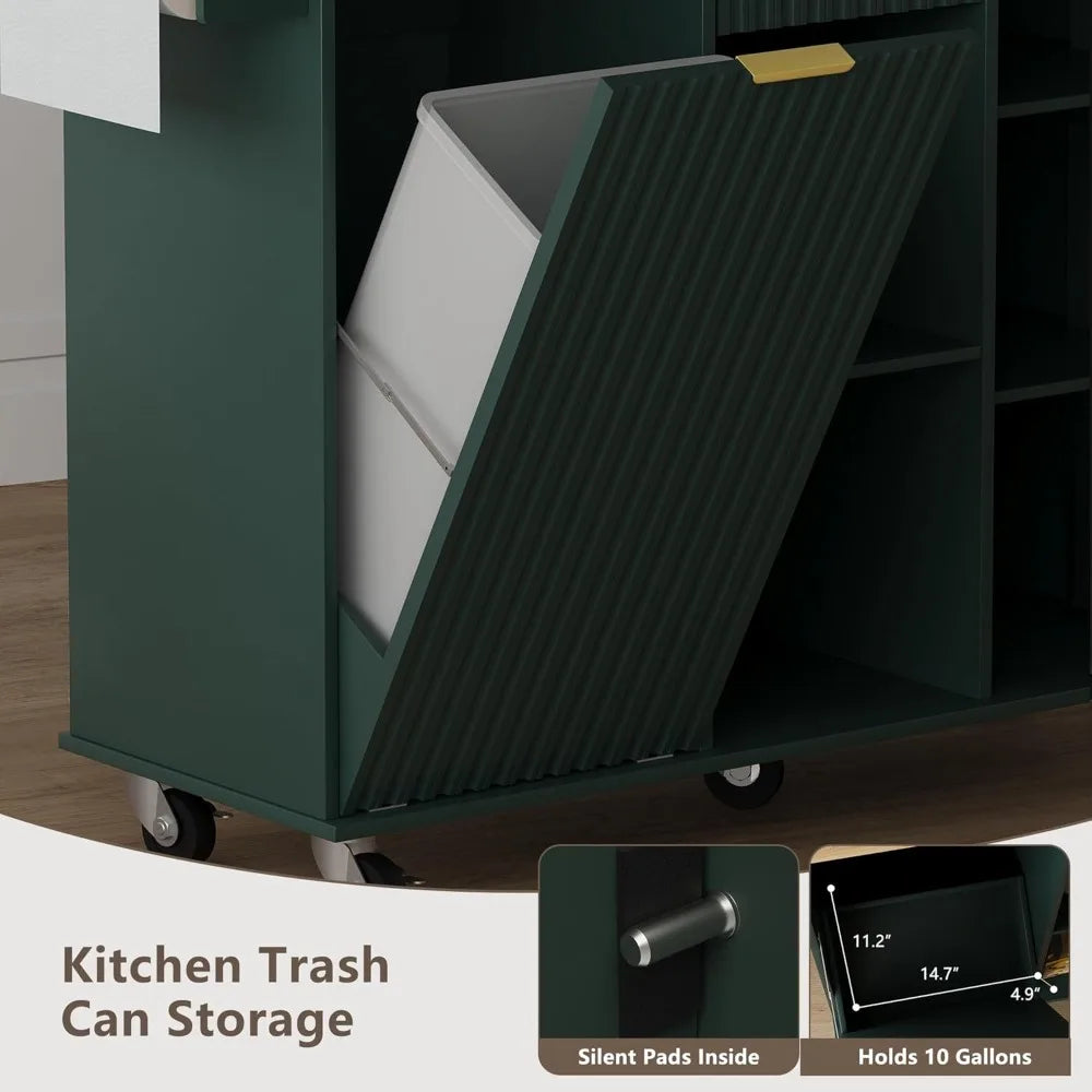 Rolling Kitchen Island with Trash Can Storage Portable Kitchen Cart