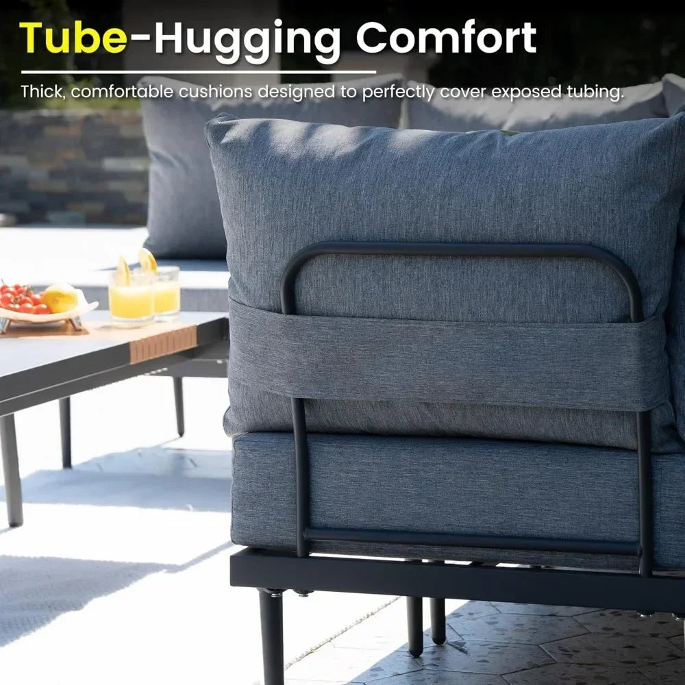 7 Piece Metal Patio Furniture Set Modern Outdoor Sectional Sofa