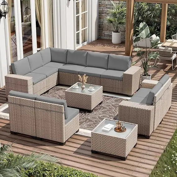 13 Piece Patio Furniture Set Outdoor Wicker Sofa Sectional Set