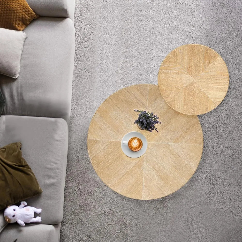 Farmhouse Round Coffee Table Rustic Nesting Table Set for Living Room