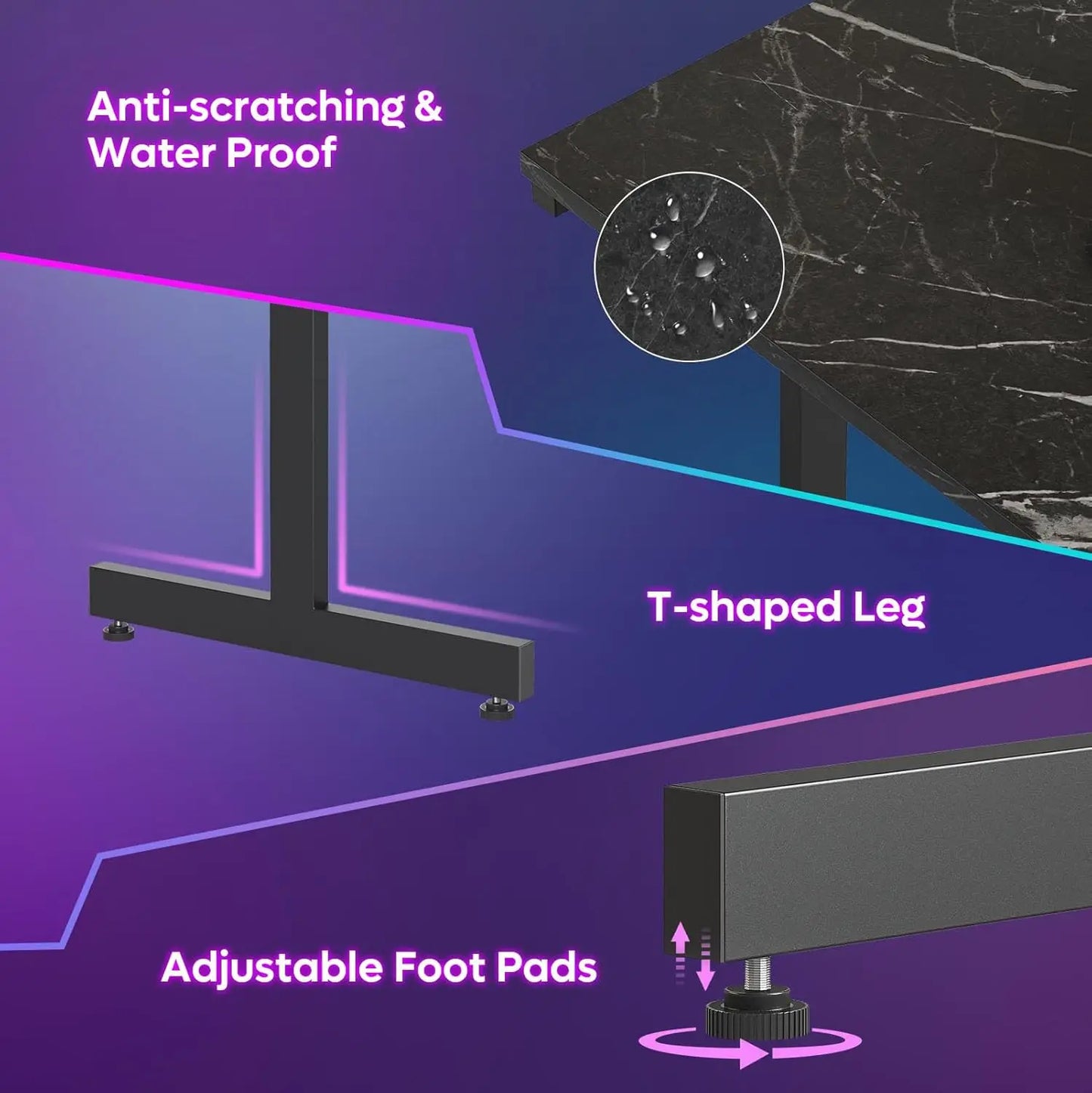 Gaming Desk with LED Lights 42 Inch Computer Desk Gamer Workstation