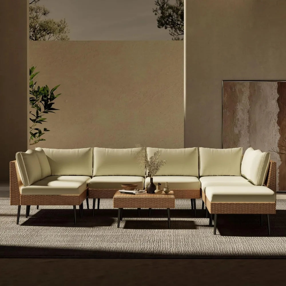 Outdoor Patio Sectional Furniture Set 8 Piece Wicker Conversation Set