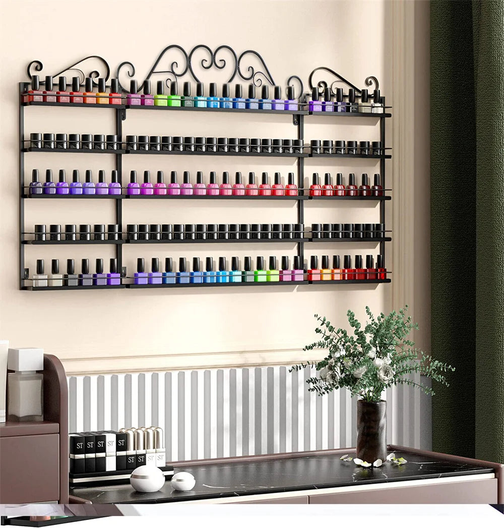 5 Tier Wall Mounted Metal Nail Polish Rack Essential Oil Organizer Shelf