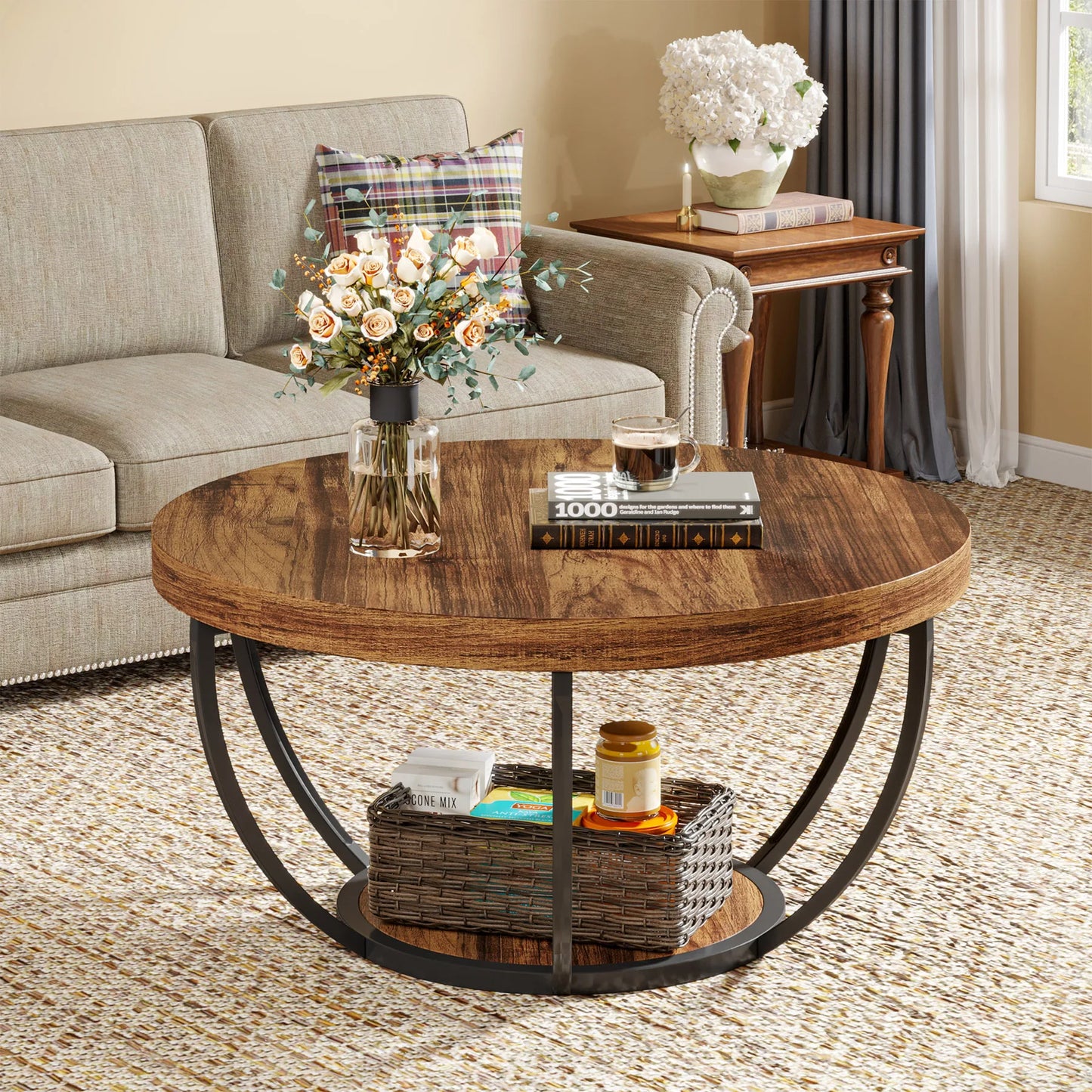 Ljustra Modern Round Coffee Table 31.7 Inch Industrial Design