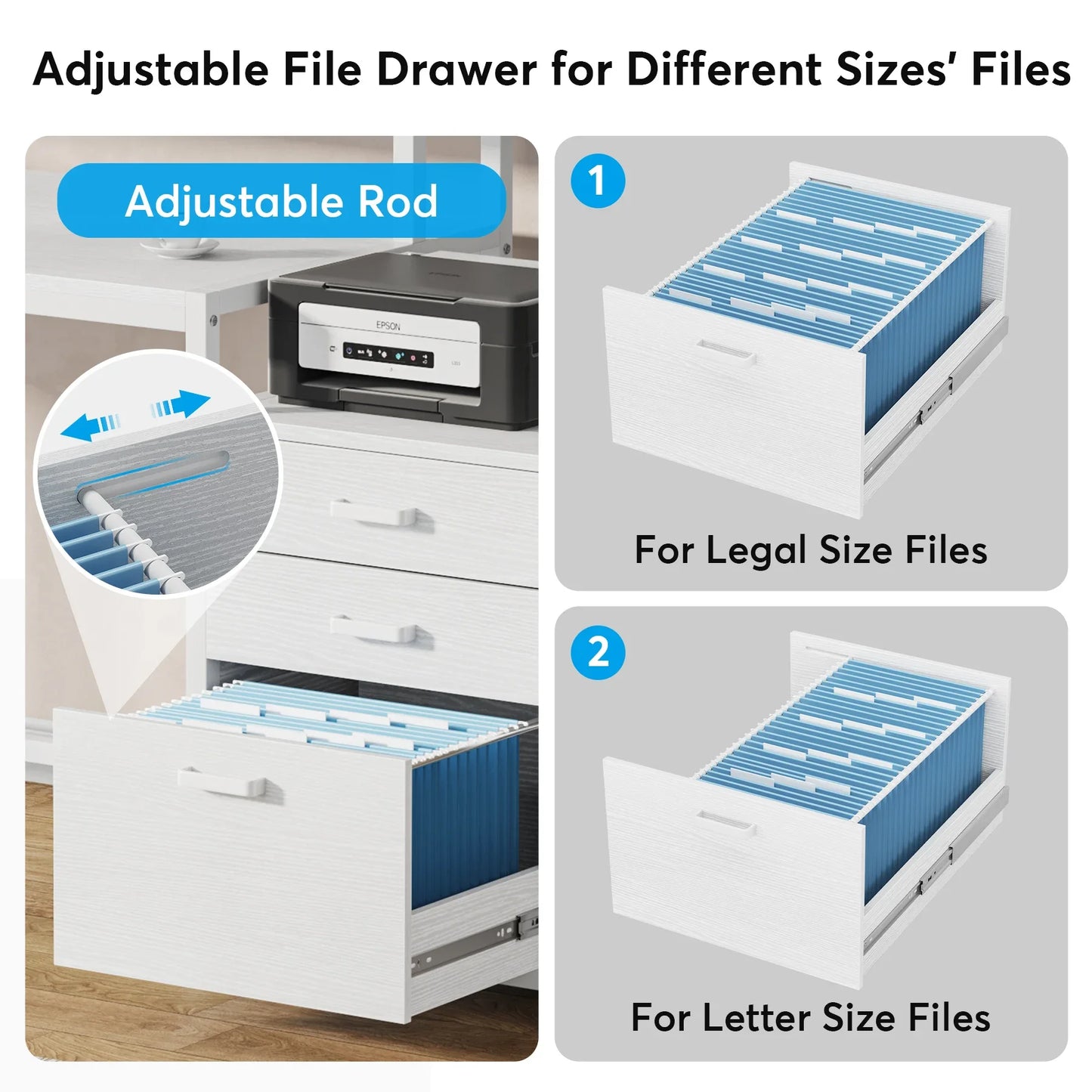 Ljustra 63 Inch Ergonomic Computer Desk with File Drawer Cabinet