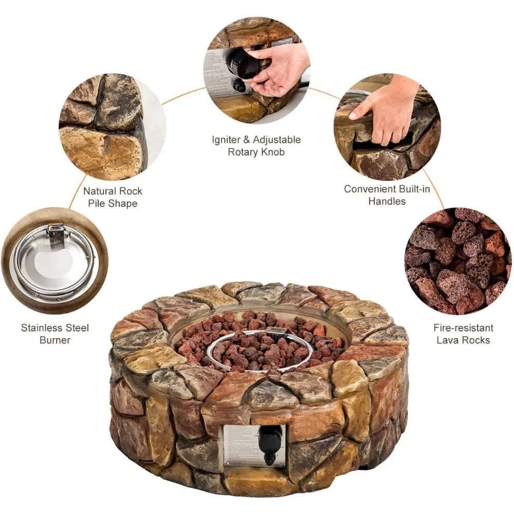 Ljustra Gas Fire Pit 28 Inch 40000 BTU Outdoor Propane Fire Table