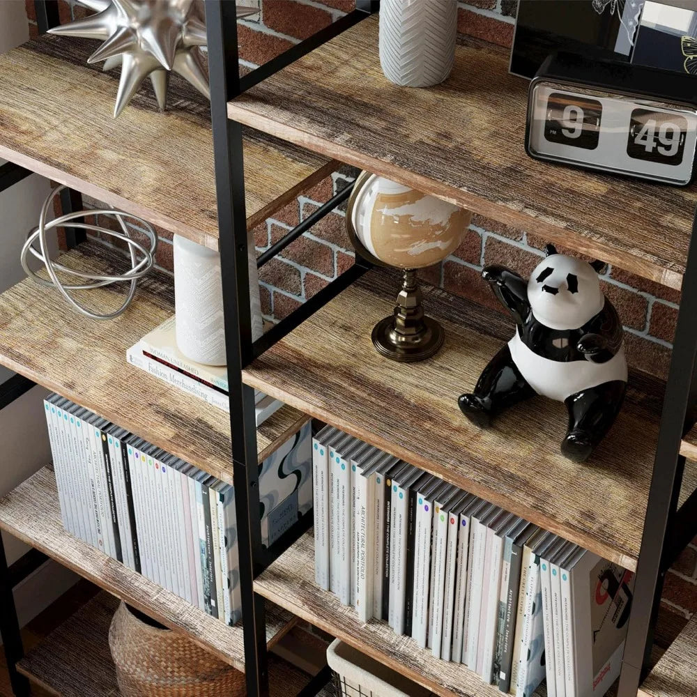 Triple Wide Industrial Bookshelf 5 Tiers Large Open Display Shelf