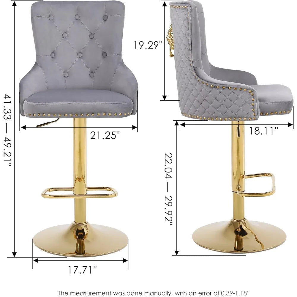 Velvet Gold Barstools Set of 2 Adjustable Swivel Modern High Back