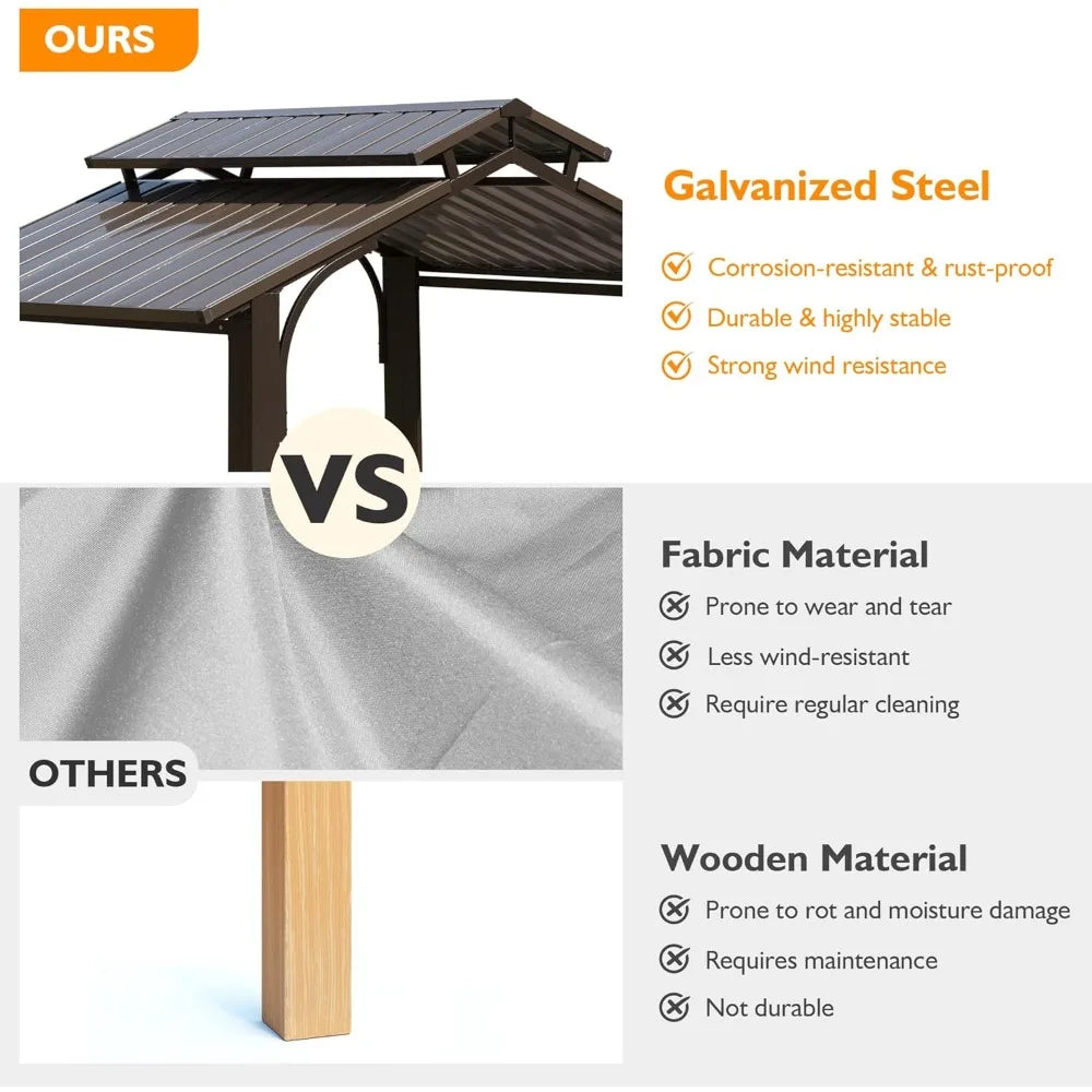 Domi 8x5FT Hardtop Grill Gazebo BBQ Canopy with Side Shelves Hook