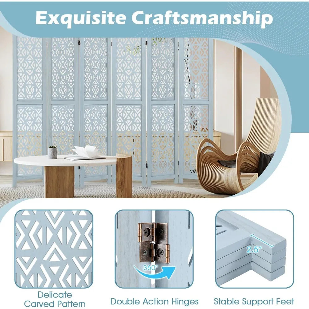 Boho Room Divider 6 Panels Solid Wood Freestanding Privacy Screen