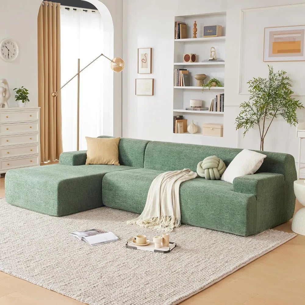 Ljustra Chenille L-Shaped Sectional Sofa, High-Density Foam, Modern Style, Green, 107"