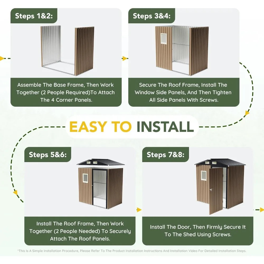 6x4FT Outdoor Steel Storage Shed Lockable Doors Garden Tool Storage
