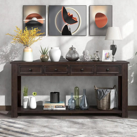 64 Inch Rustic Console Table with Drawer Shelf Storage for Entryway