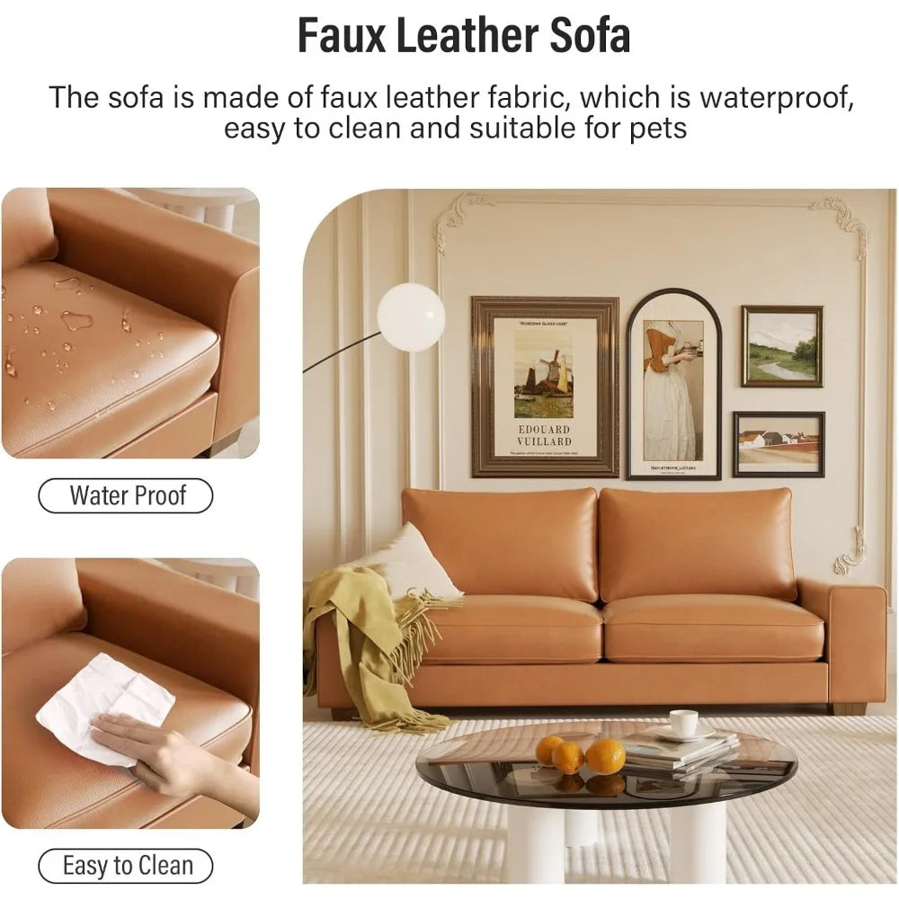 Faux Leather Loveseat Sofa Mid Century Modern with Side Pockets