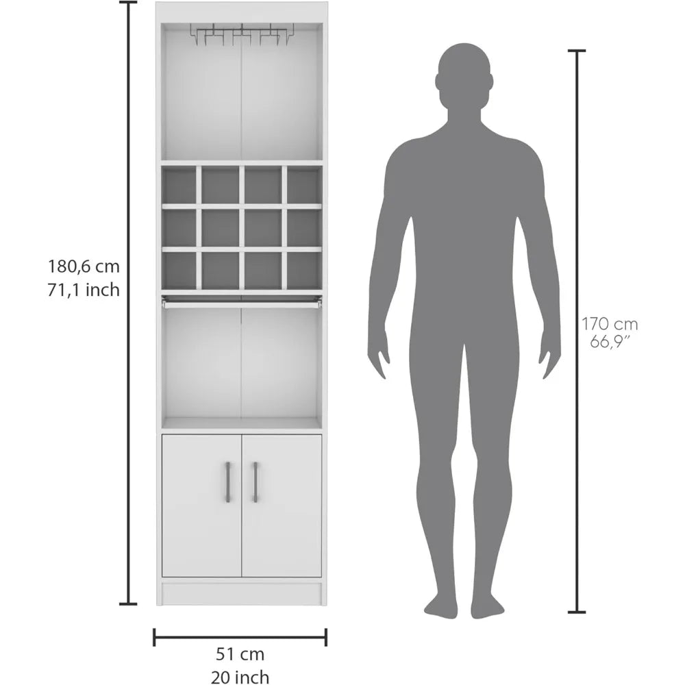 71.1 Inch Tall Bar Cabinet with 12-Bottle Cubbies and Glass Holder
