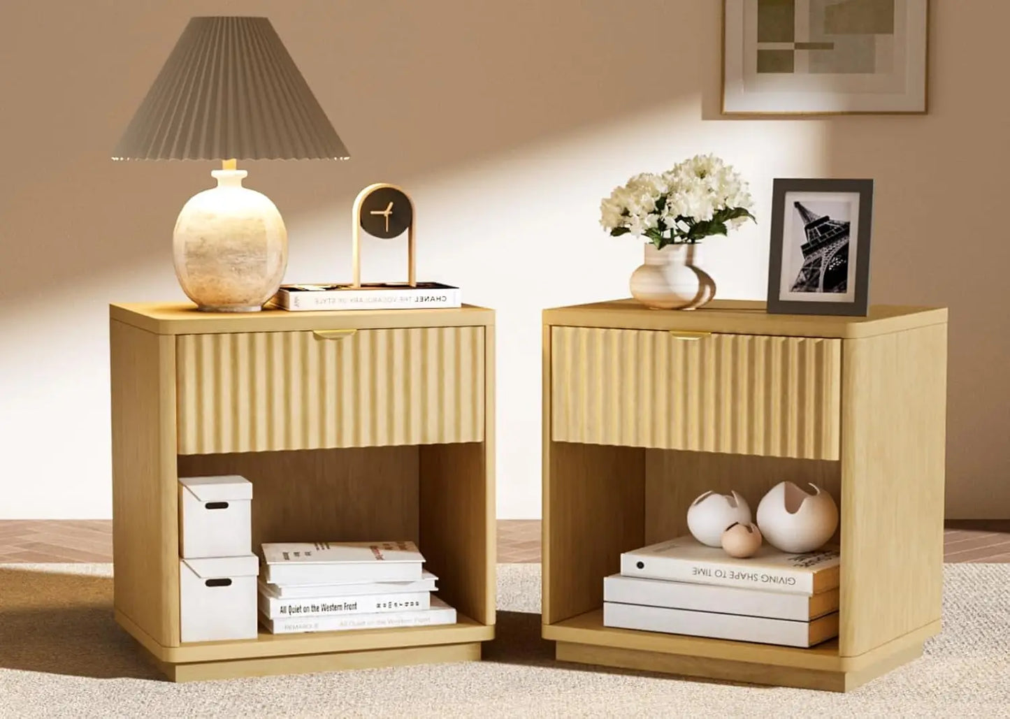 Modern Nightstands Set of 2 with Drawers for Bedroom Living Room
