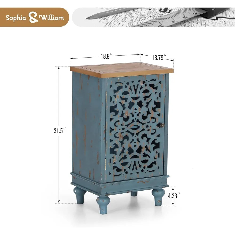 Ljustra Sophia William Small Accent Cabinet Distressed Nightstand Storage