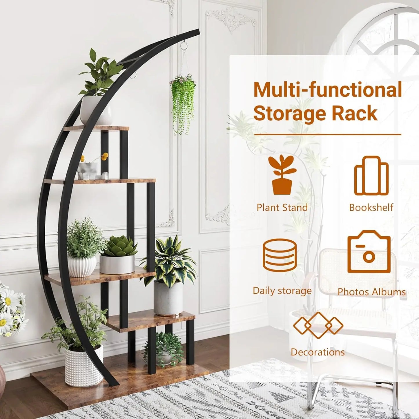 Plant Stand Indoor 2 Pack 5 Tier Half Moon Metal Shelf Flower Rack