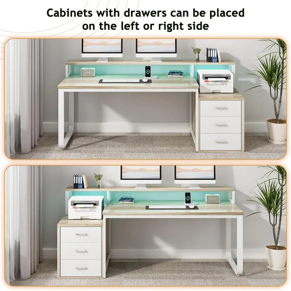 Ljustra 67 Inch Computer Desk with 3 Drawers and LED Light for Home Office