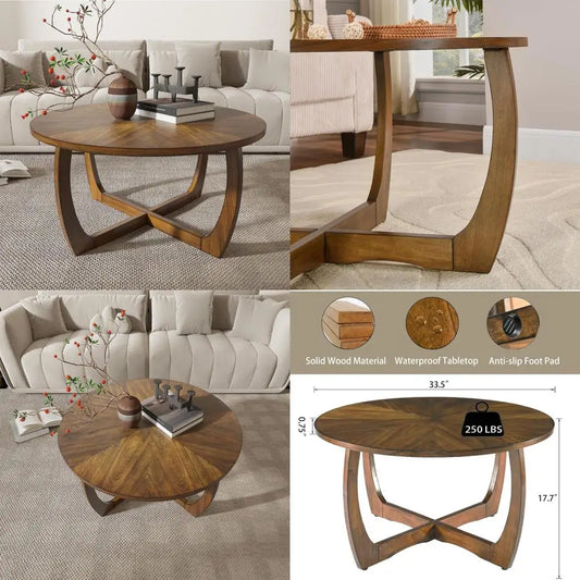 Mid-Century Modern Round Coffee Table 33.5 Inch Drum Style Living Room