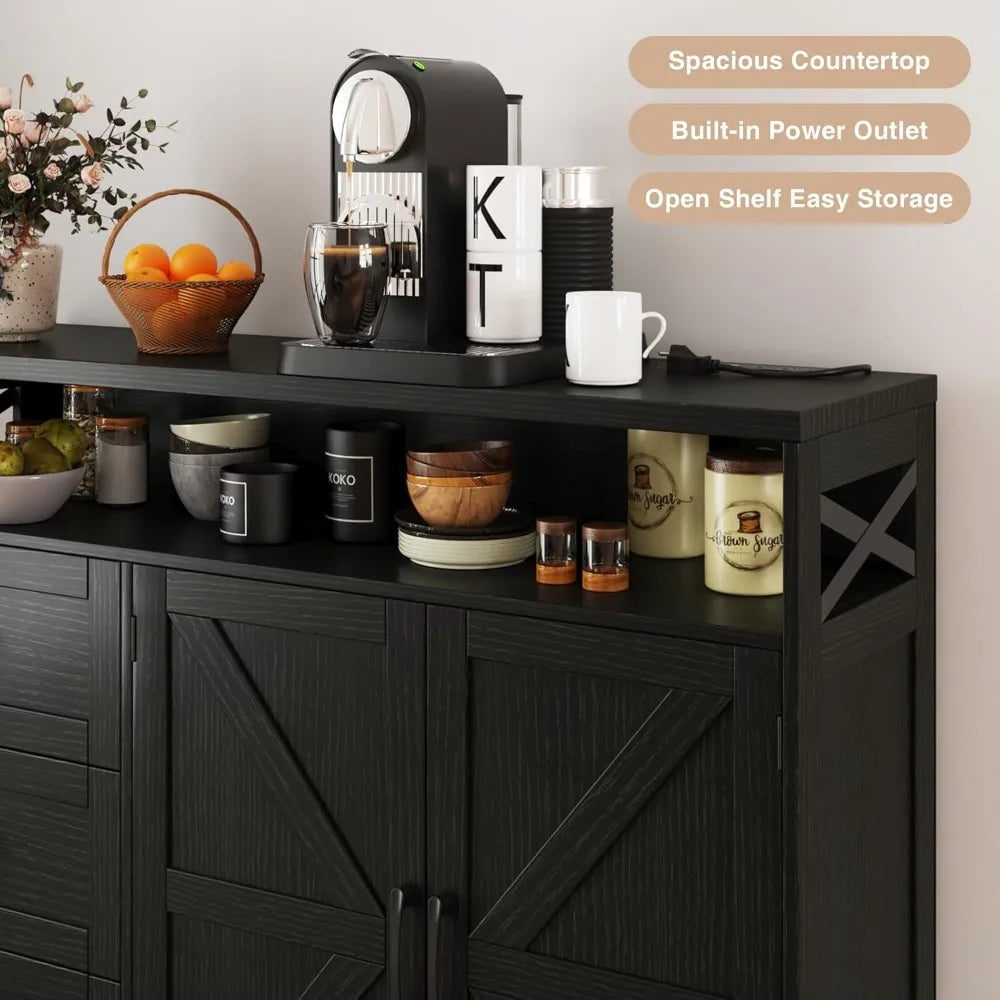 47 Inch Black Storage Cabinet Farmhouse Sideboard Buffet Kitchen Pantry