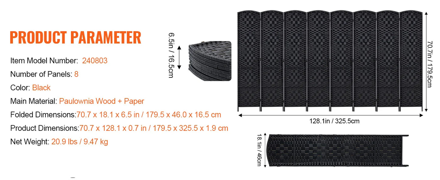 Ljustra 6 Panel Bamboo Room Divider Hand-Woven Folding Privacy Screen