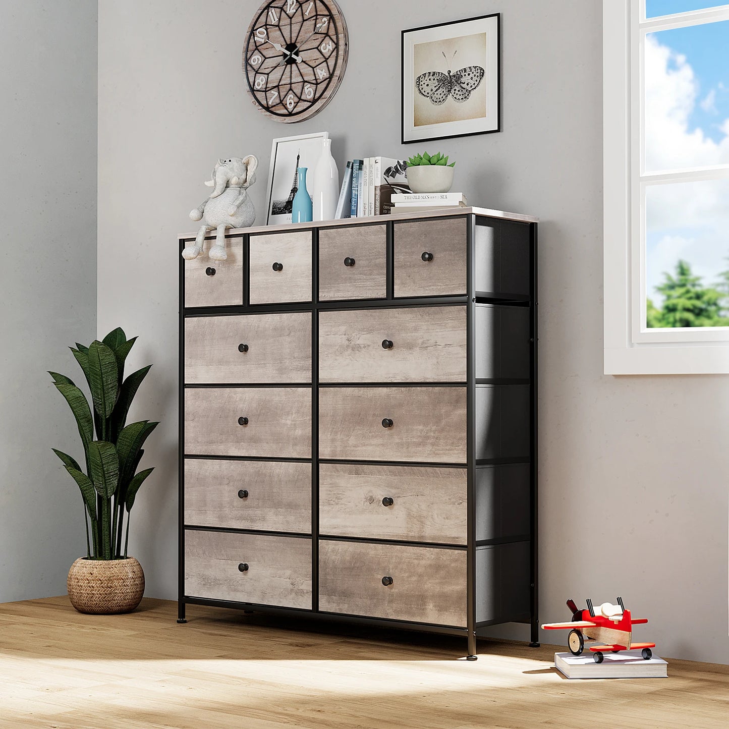 **** Chest of Drawers Fabric Storage 8/12 Drawers Wooden Top Metal Frame
