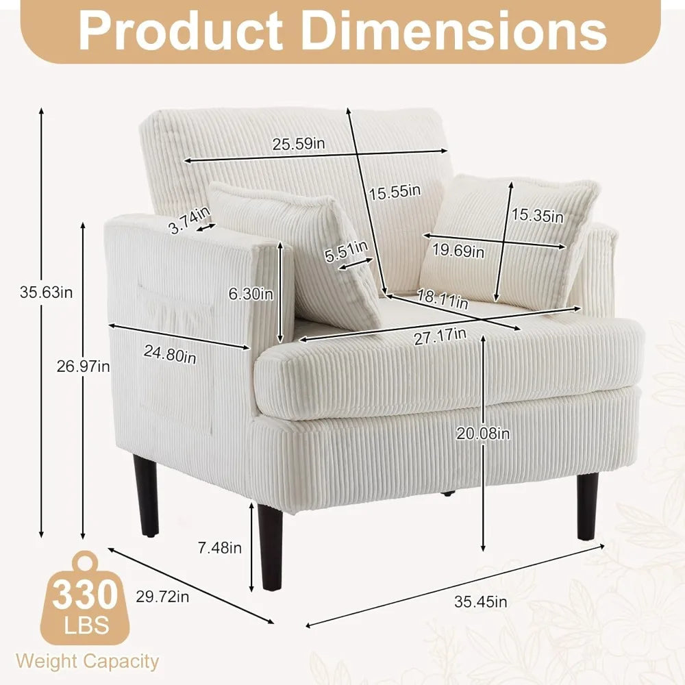 Modern Barrel Accent Chairs Set of 2 Upholstered Armchair with Pillows