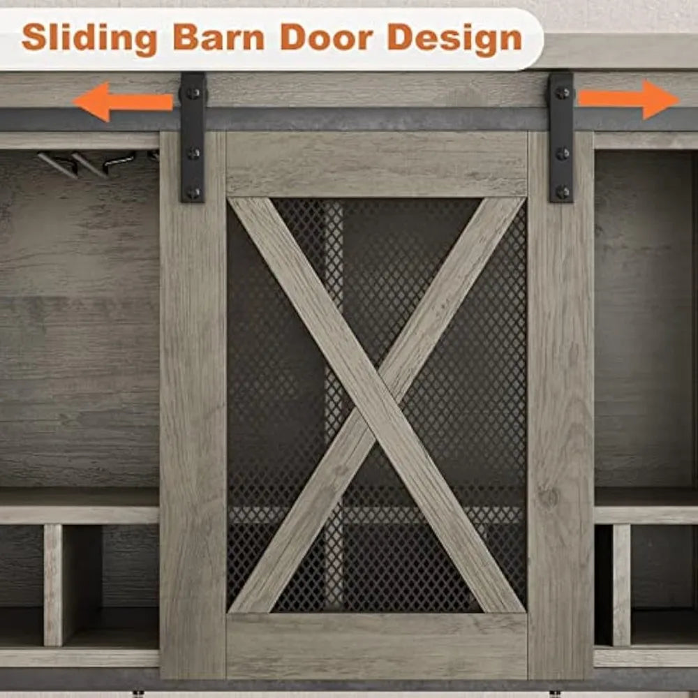 Farmhouse Buffet Storage Cabinet with Wine Glass Rack Bar Cabinet