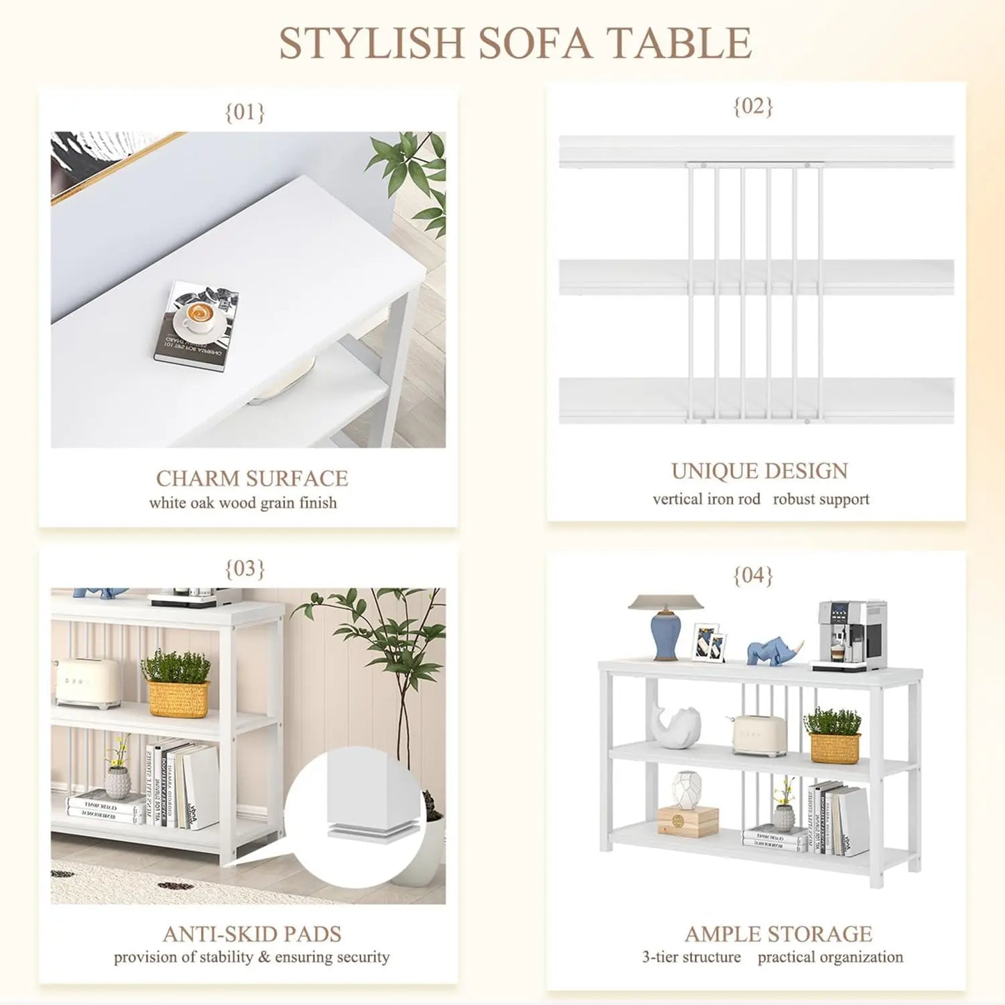 Modern 3 Tier Console Table Entryway Foyer Sofa Table Living Room Storage