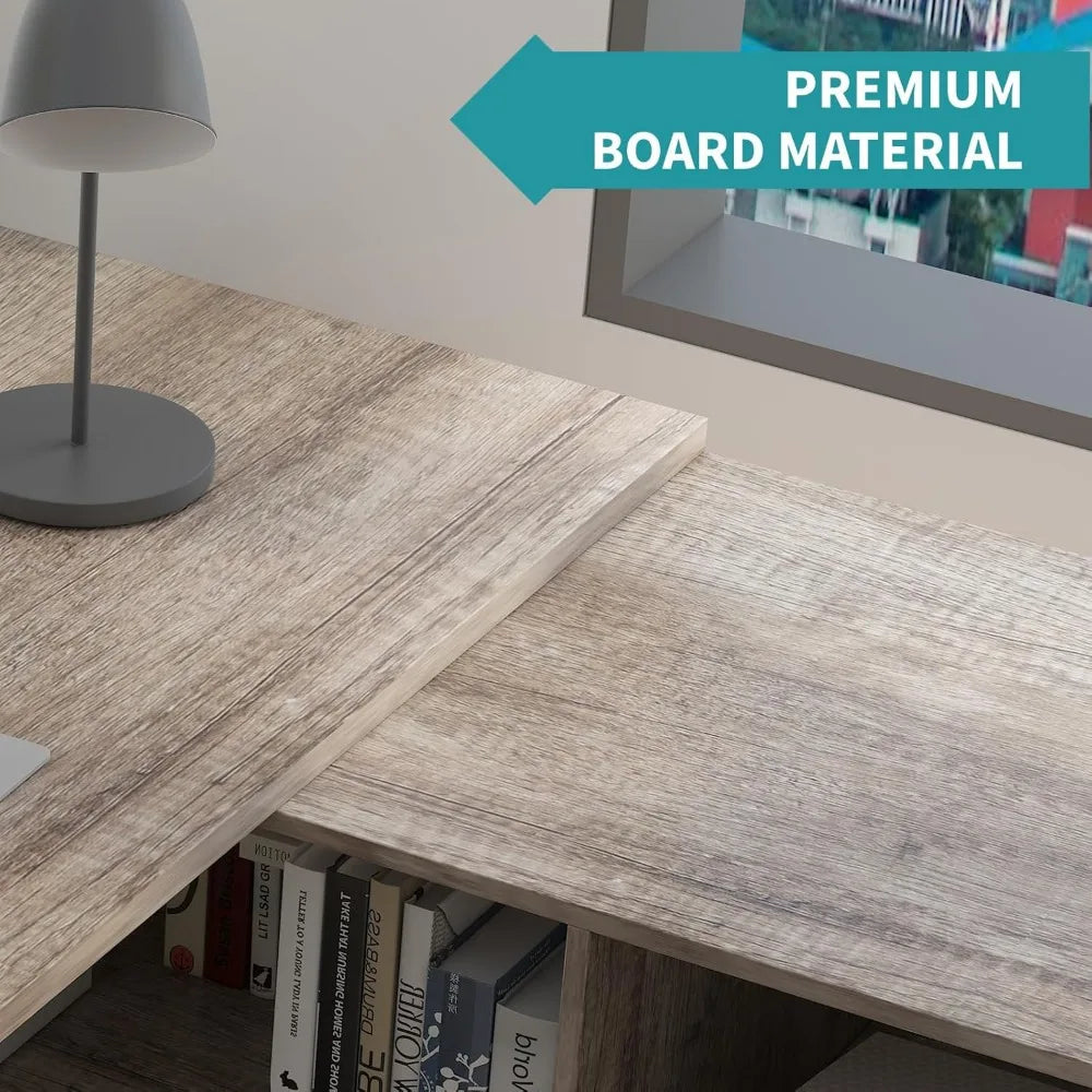 Home Office Corner Desk L Shaped Writing Desk with 3 Drawers and 4 Shelves