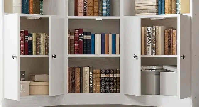 Ljustra Corner Bookshelf with 7 Adjustable Shelves and Storage Cabinets