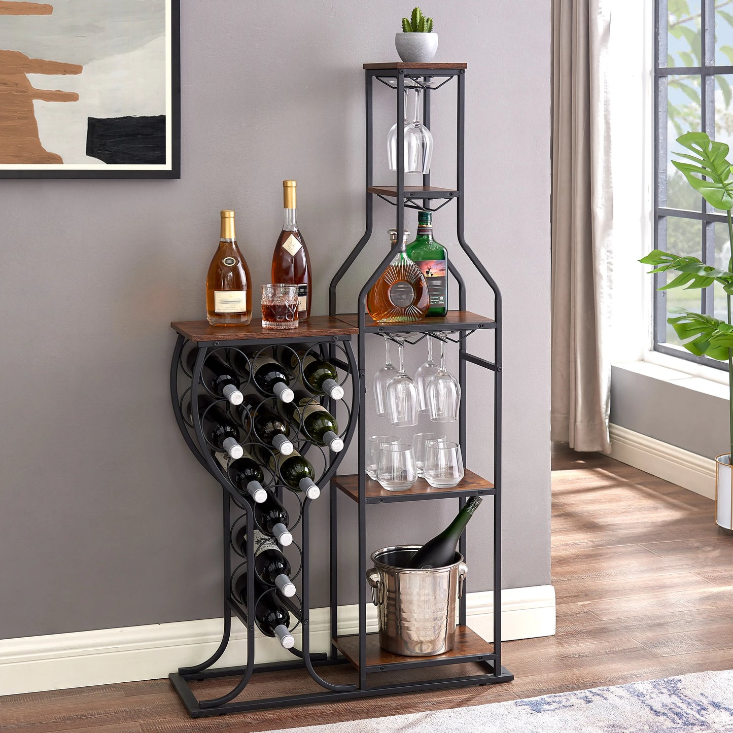 11 Bottle Wine Rack Freestanding 5 Tier with Glass Holder Storage Shelves