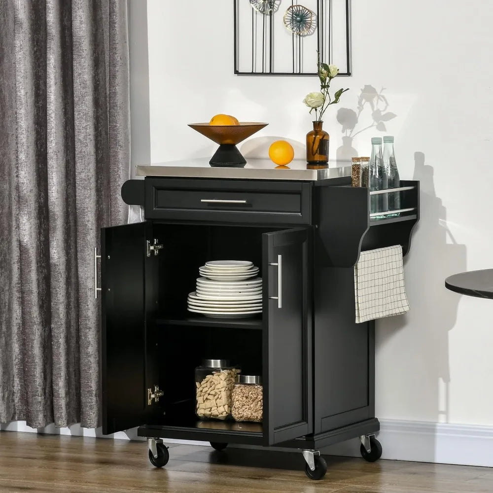 Kitchen Island on Wheels Rolling Cart with Stainless Steel Countertop