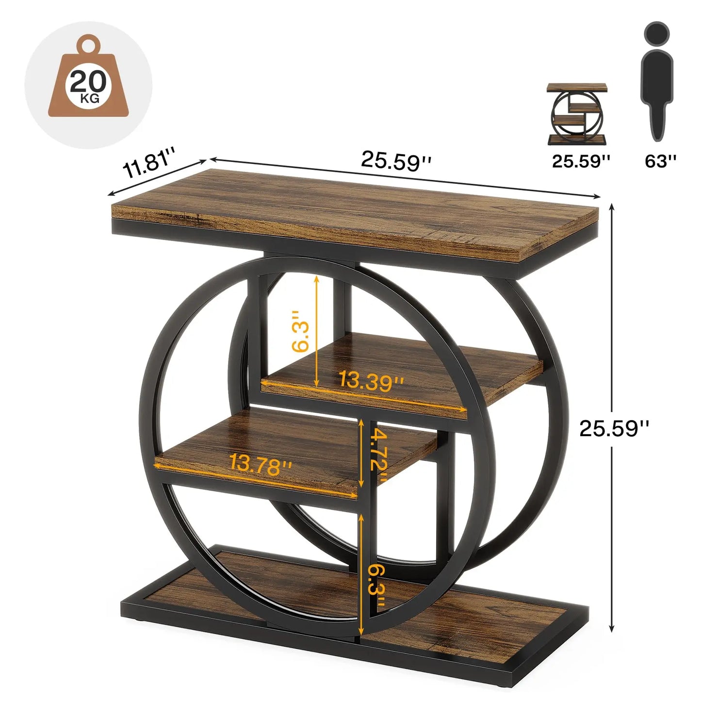 Ljustra Industrial 4-Tier End Table with Storage Shelves for Living Room
