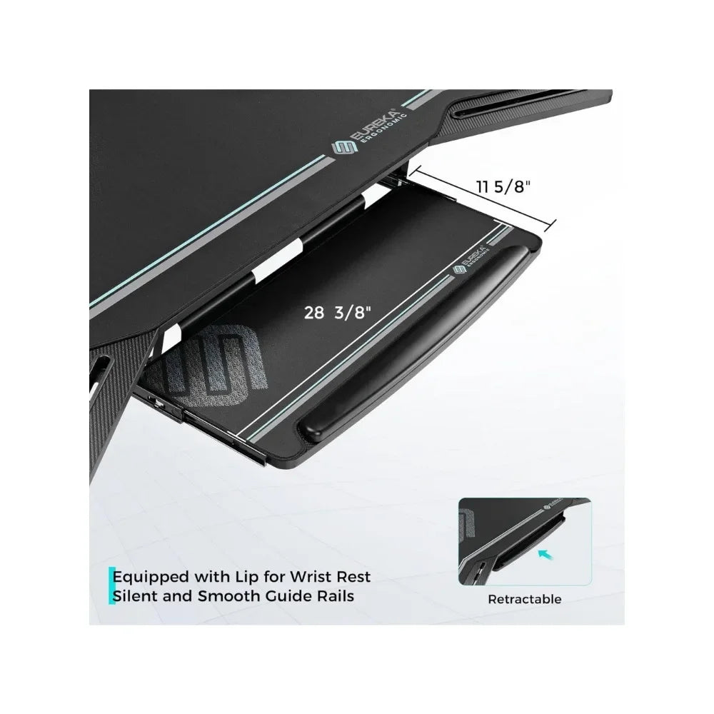 Gaming Desk with LED Lights 72 Inch Wing Shaped Computer Desk with Tray