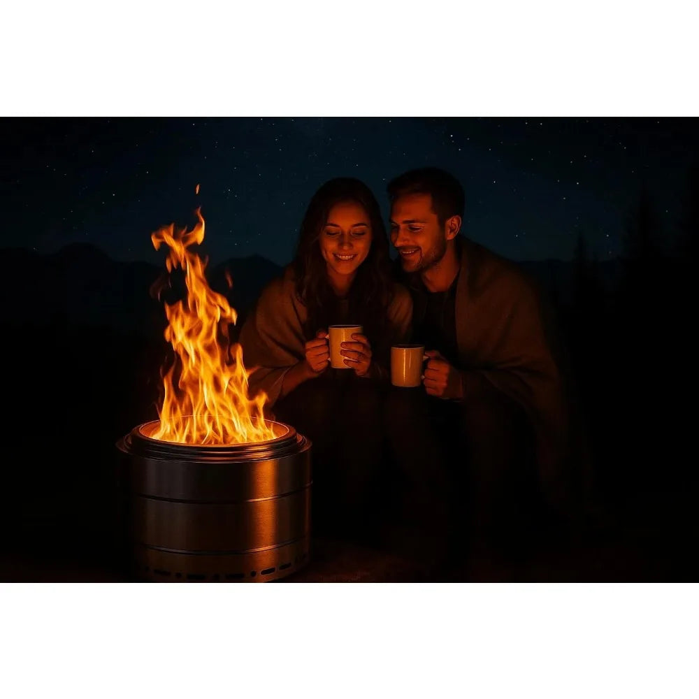 19 Inch Smokeless Fire Pit Portable Stainless Steel Outdoor Bonfire