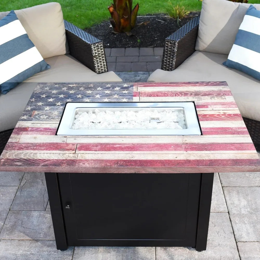 Americana Rectangular 40,000 BTU Outdoor LP Gas Fire Pit with Glass