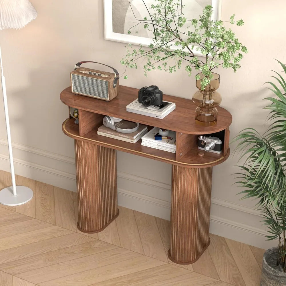 Round Mid Century Modern Console Table Narrow Entryway Sofa Table