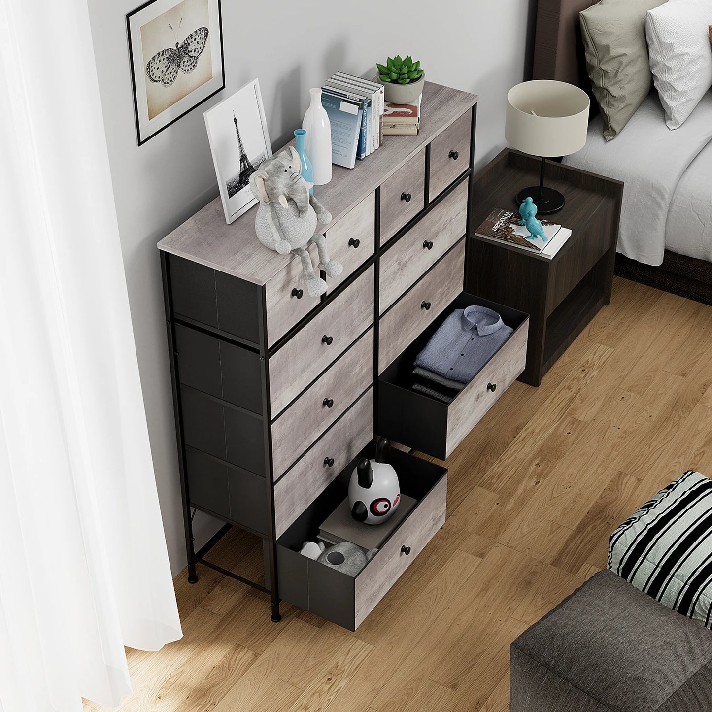 **** Chest of Drawers Fabric Storage 8/12 Drawers Wooden Top Metal Frame
