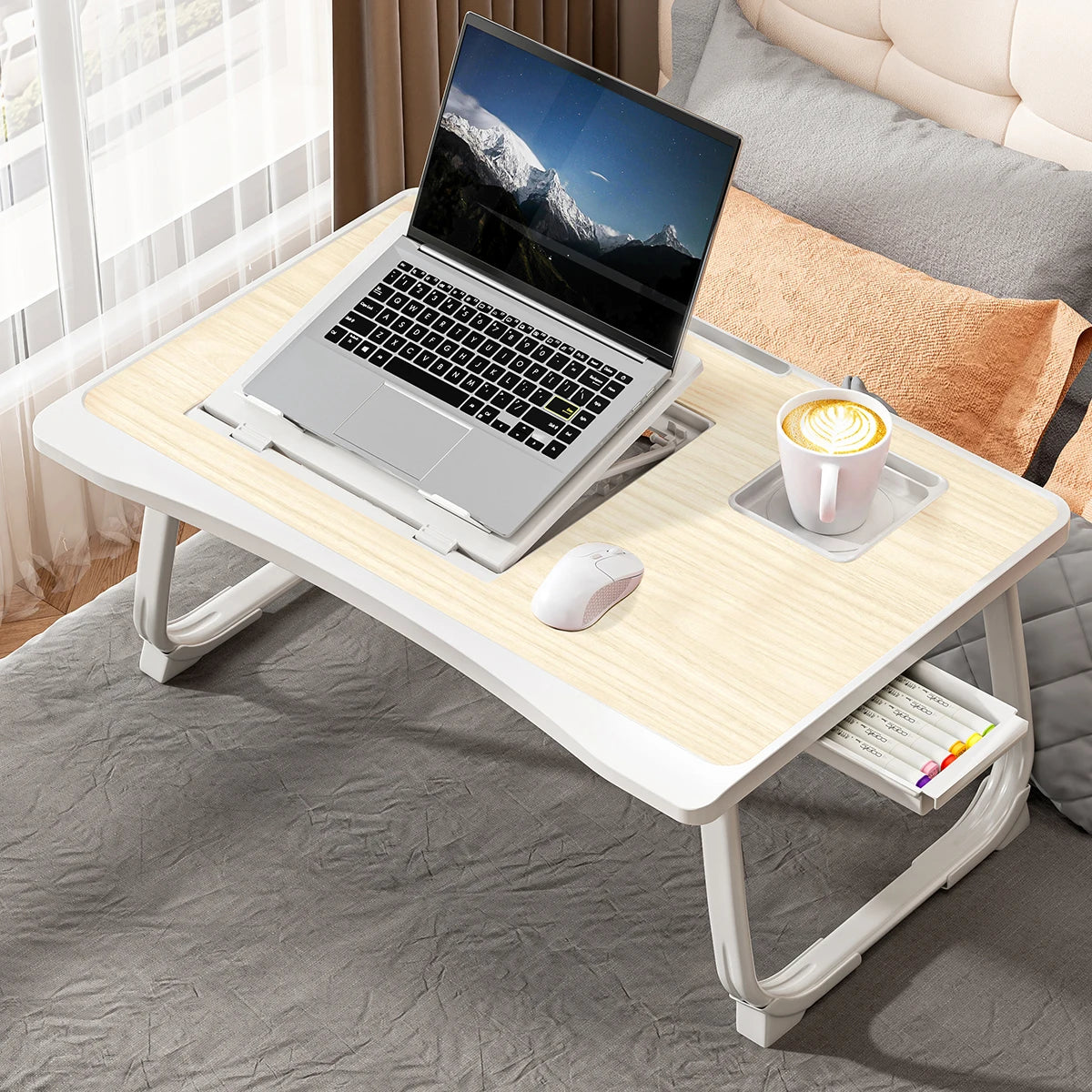 Foldable Portable Adjustable Height Laptop Bed Desk with Storage