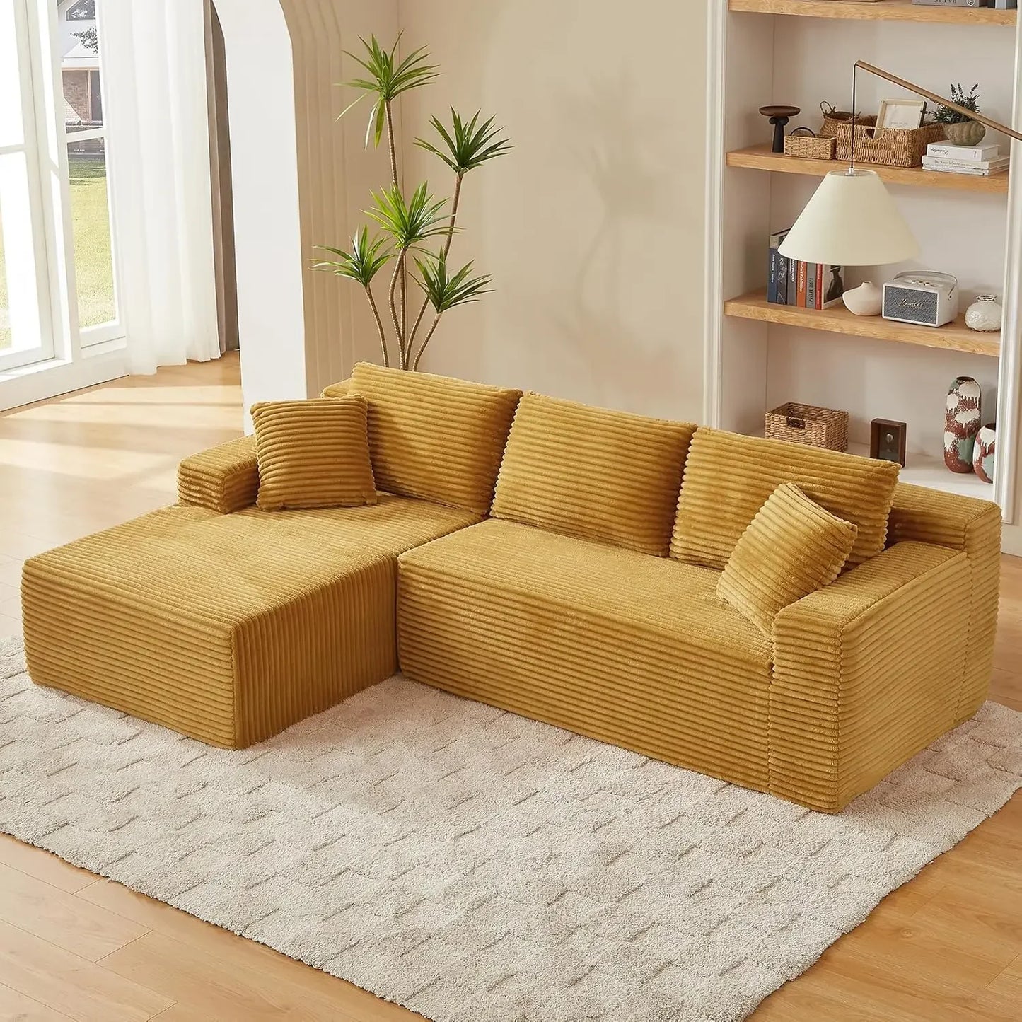 Ljustra 103” Corduroy L-Shaped Sectional Sofa with Left Facing Chaise