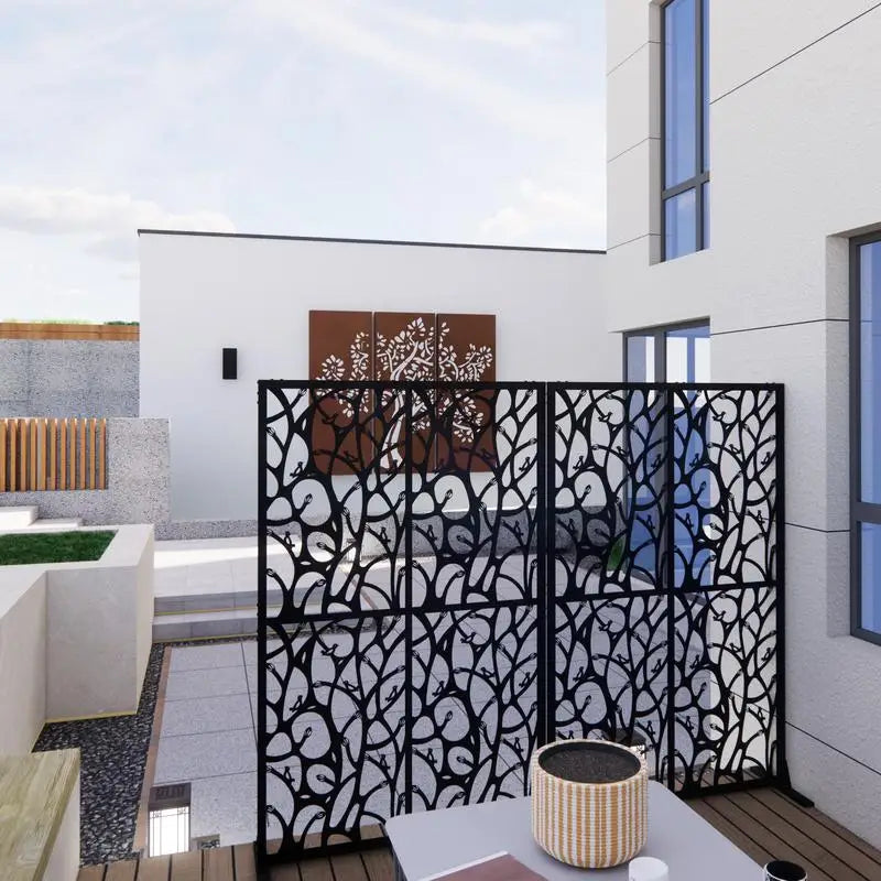 Black Metal Privacy Screen 3.8ft x 6ft Outdoor Indoor Room Divider