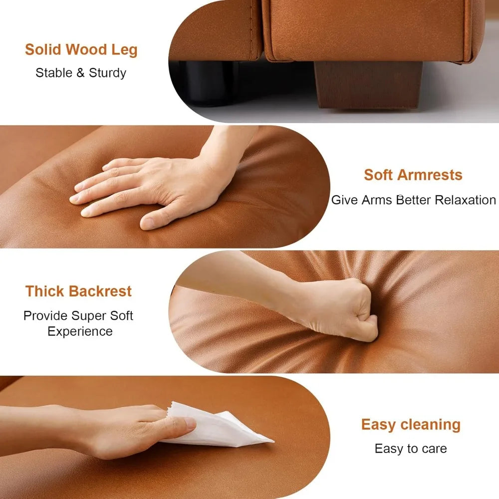 43 Inch PU Faux Leather Sofa Mid-Century Modern Oversized Chair